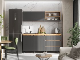 Кухонный гарнитур 1,7м Хелен  (дуб крафт золотой/графит) в Элитном - ehlitnyj.mebel-nsk.ru | фото