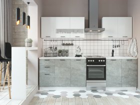 Кухонный гарнитур Дуся 2,0 м (белый глянец/цемент) в Элитном - ehlitnyj.mebel-nsk.ru | фото