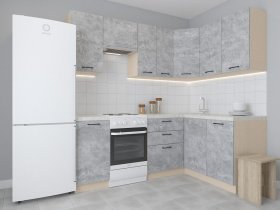 Модульная угловая кухня 1,4м*2,1м Лада (цемент) в Элитном - ehlitnyj.mebel-nsk.ru | фото