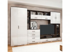 Стенка Коста МДФ (дуб венге/белый глянец) в Элитном - ehlitnyj.mebel-nsk.ru | фото